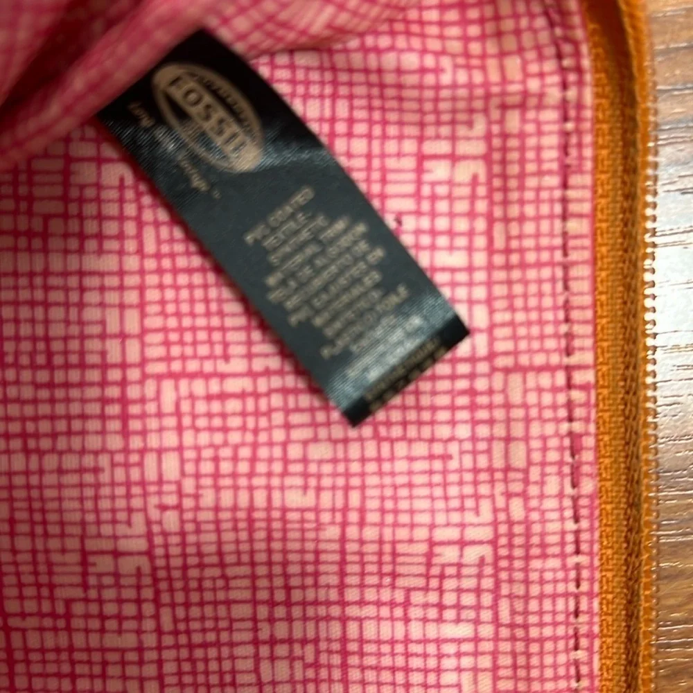 Fossil Makeup Bag Coated Canvas Orange & Cream Print